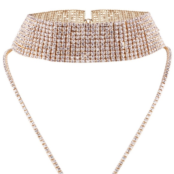 C24 | Dainty Gold Rhinestone Choker Chain Necklace - Picture 5 of 8